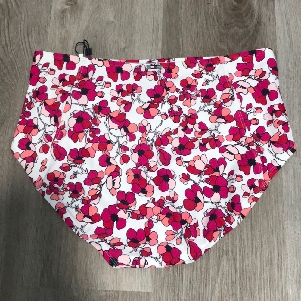 Tommy Hilfiger High Waisted Floral Pink Red White Swim Bikini Bottom Magenta - Picture 8 of 9